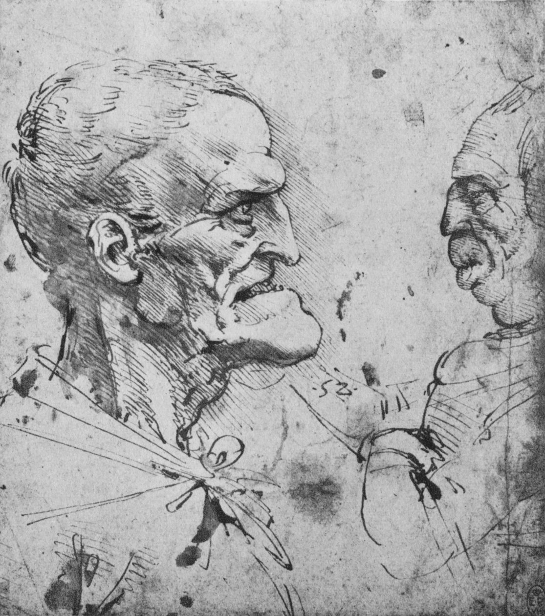 Groteski profiilit miehestä ja naisesta vastakkain, c1480 1945 tekijältä Leonardo da Vinci