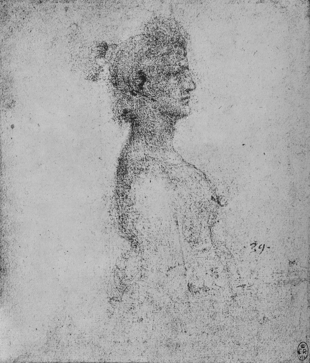 Nuoren naisen puolipitkä profiili oikealla, c1480 1945 tekijältä Leonardo da Vinci