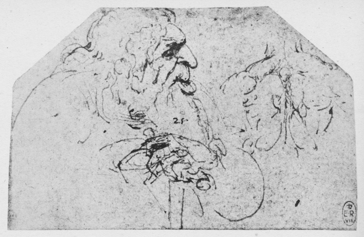 Puolipitkä vanha mies nojaten kepille, c1480 1945 tekijältä Leonardo da Vinci
