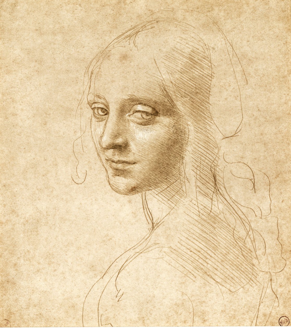 Tytön pää ja hartiat, c. 1490. tekijältä Leonardo da Vinci