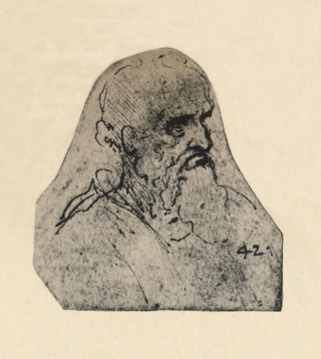Oikealle käännetty vanhan miehen pää, c1480 1945 tekijältä Leonardo da Vinci