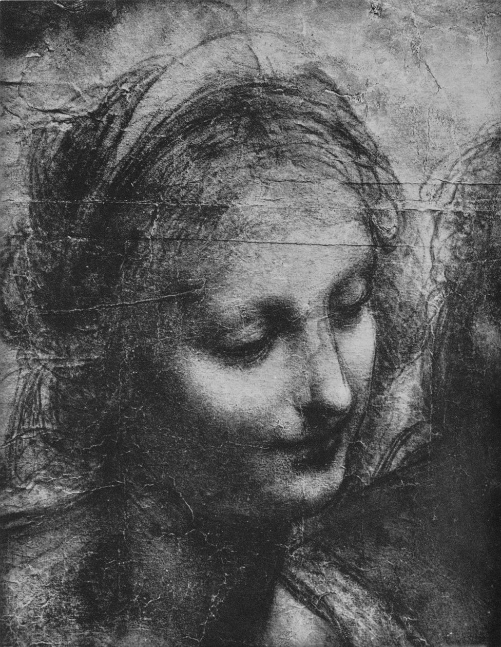 Neitsyen pää - Neitsyt ja lapsi Pyhän Annan ja Infant St. Johnin kanssa, c1480 1945 tekijältä Leonardo da Vinci