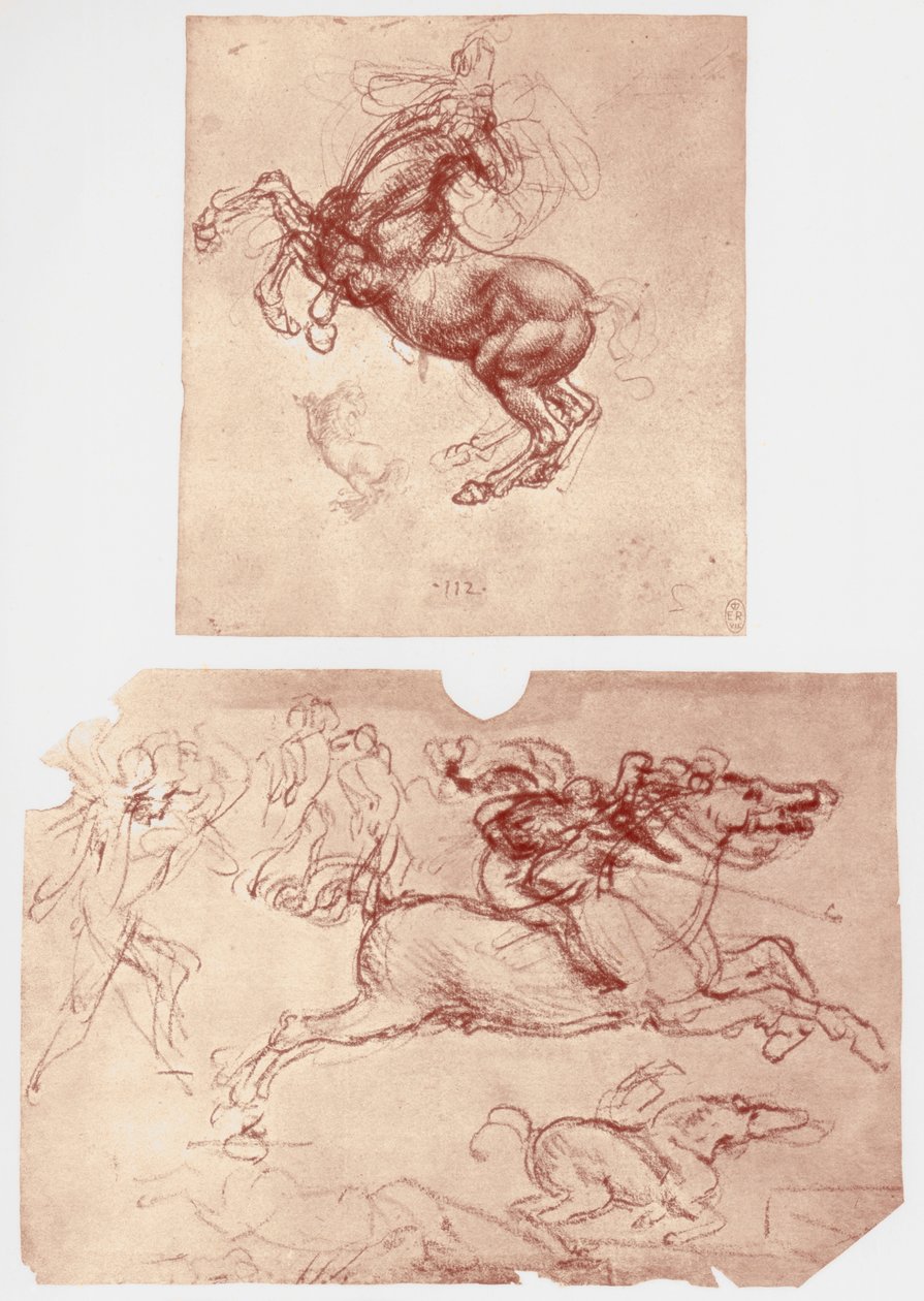 Hevosenkasvatus, hevosmiehet ja jalkasotilaat, c1504. tekijältä Leonardo da Vinci