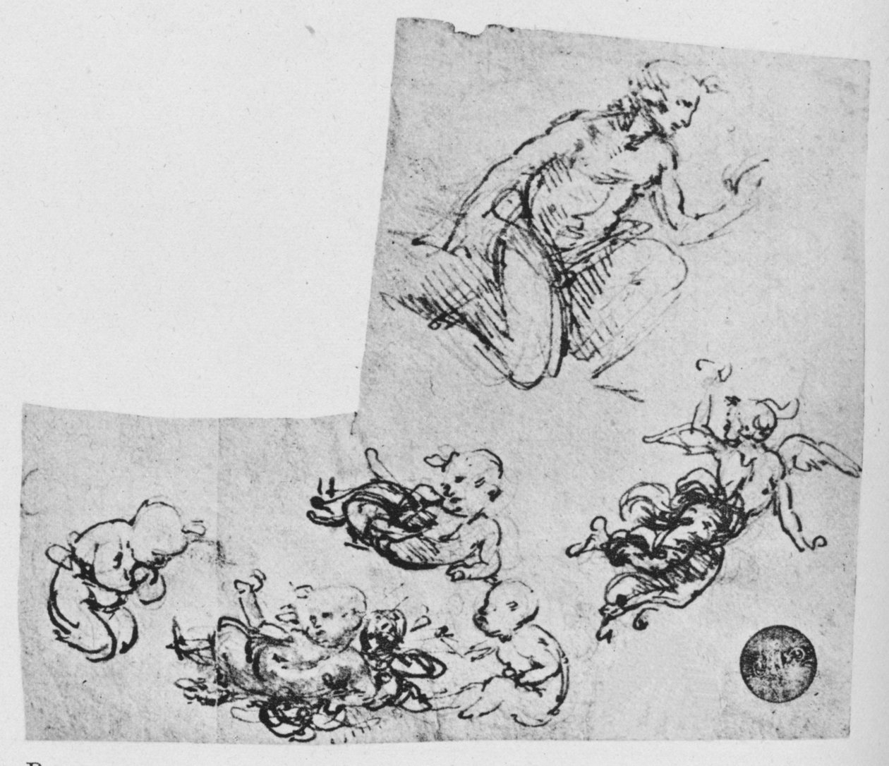 Polvistuva nuoriso ja Putti, c1480 1945 tekijältä Leonardo da Vinci