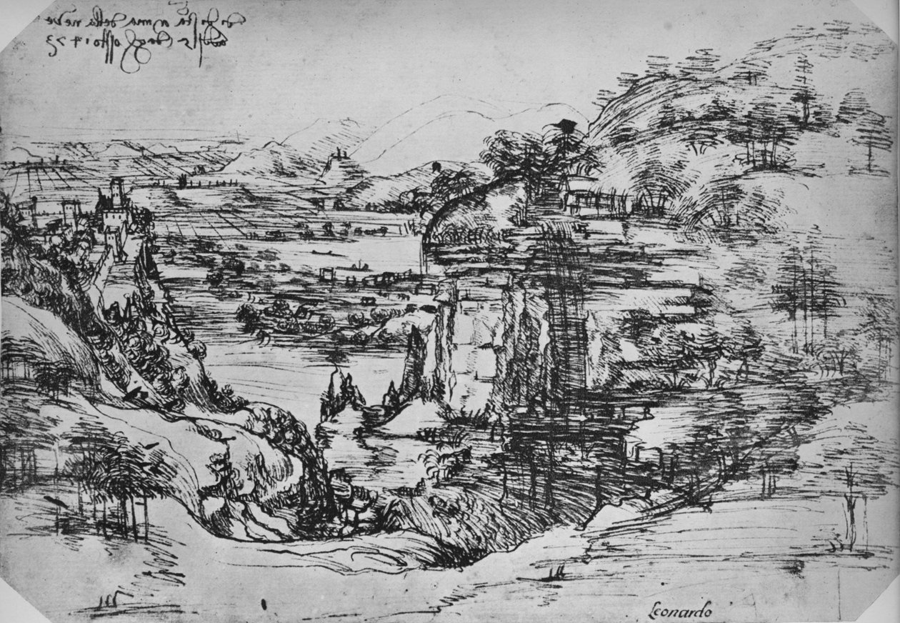 Maisema, c1480 1945 tekijältä Leonardo da Vinci