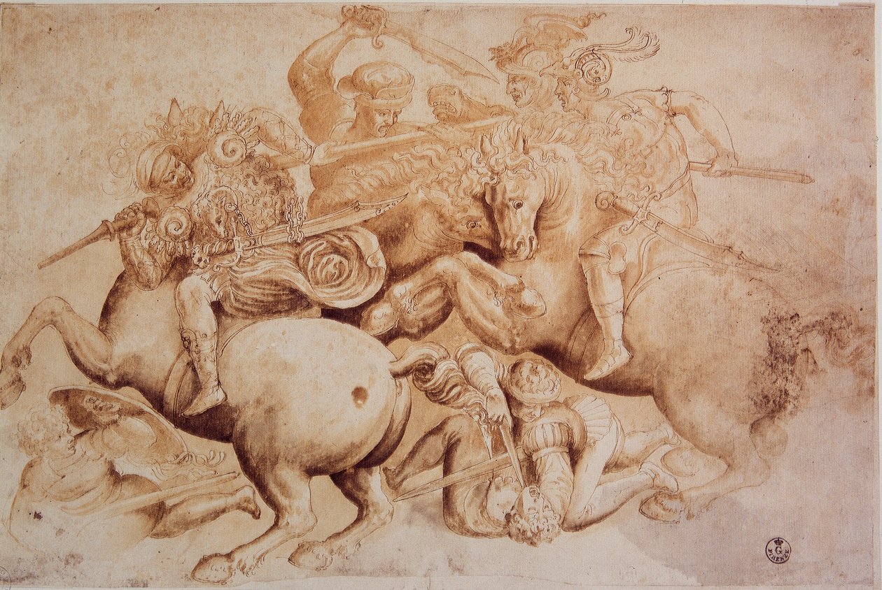 Leonardo da Vinci (Leonardo da Vinci) (1452 - 1519): kopio Anghiarin taistelusta (29. kesäkuuta) tekijältä Leonardo da Vinci