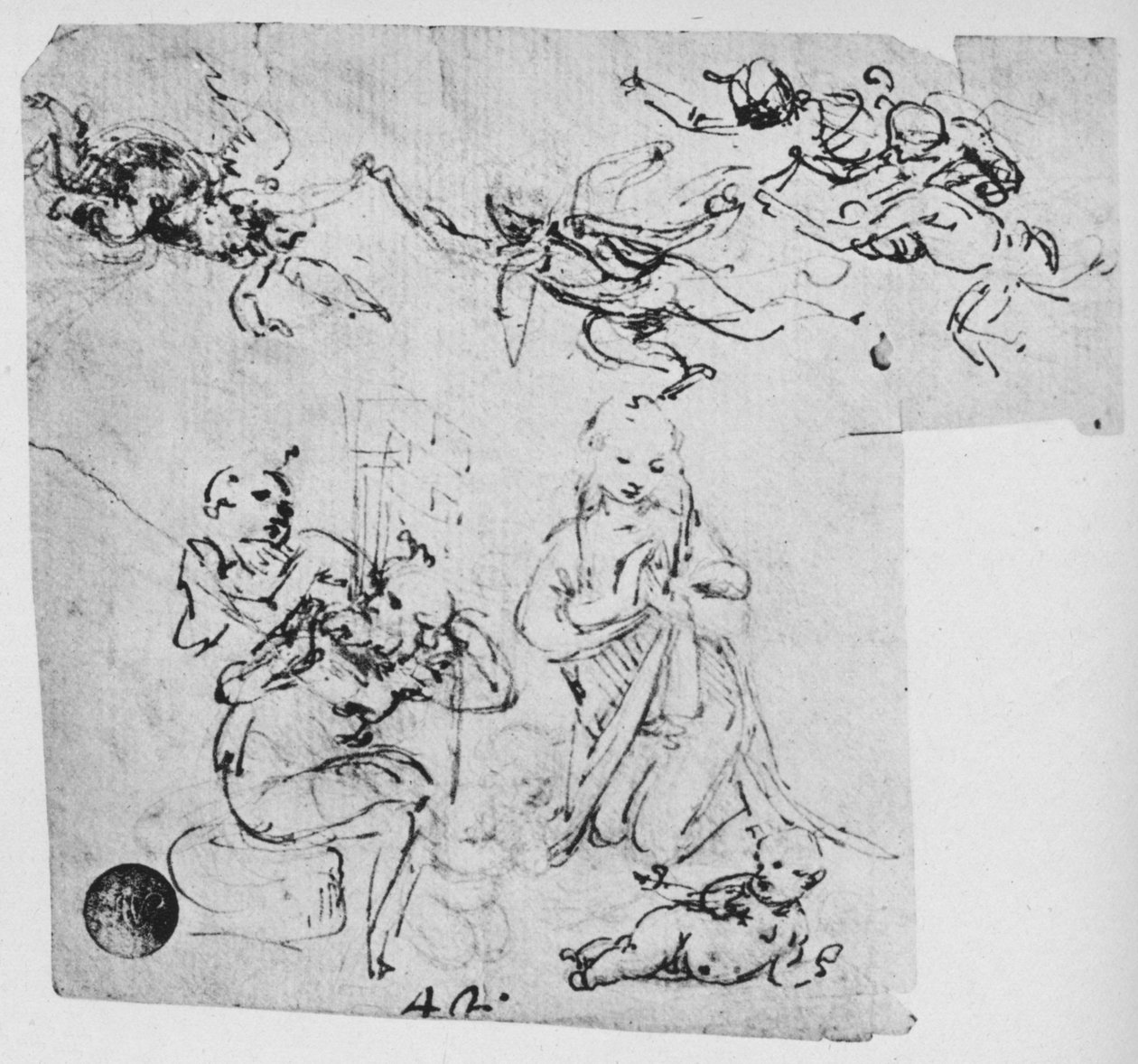 Madonna palvoo Kristusta ja muita hahmoja, c1480 1945 tekijältä Leonardo da Vinci