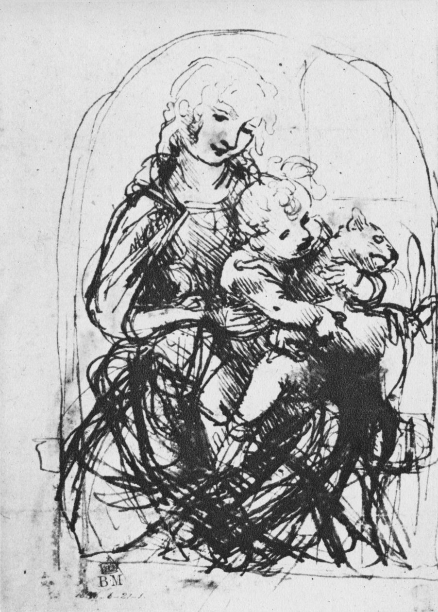 Madonna ja lapsi kissan kanssa, 1478-1481 1945 tekijältä Leonardo da Vinci