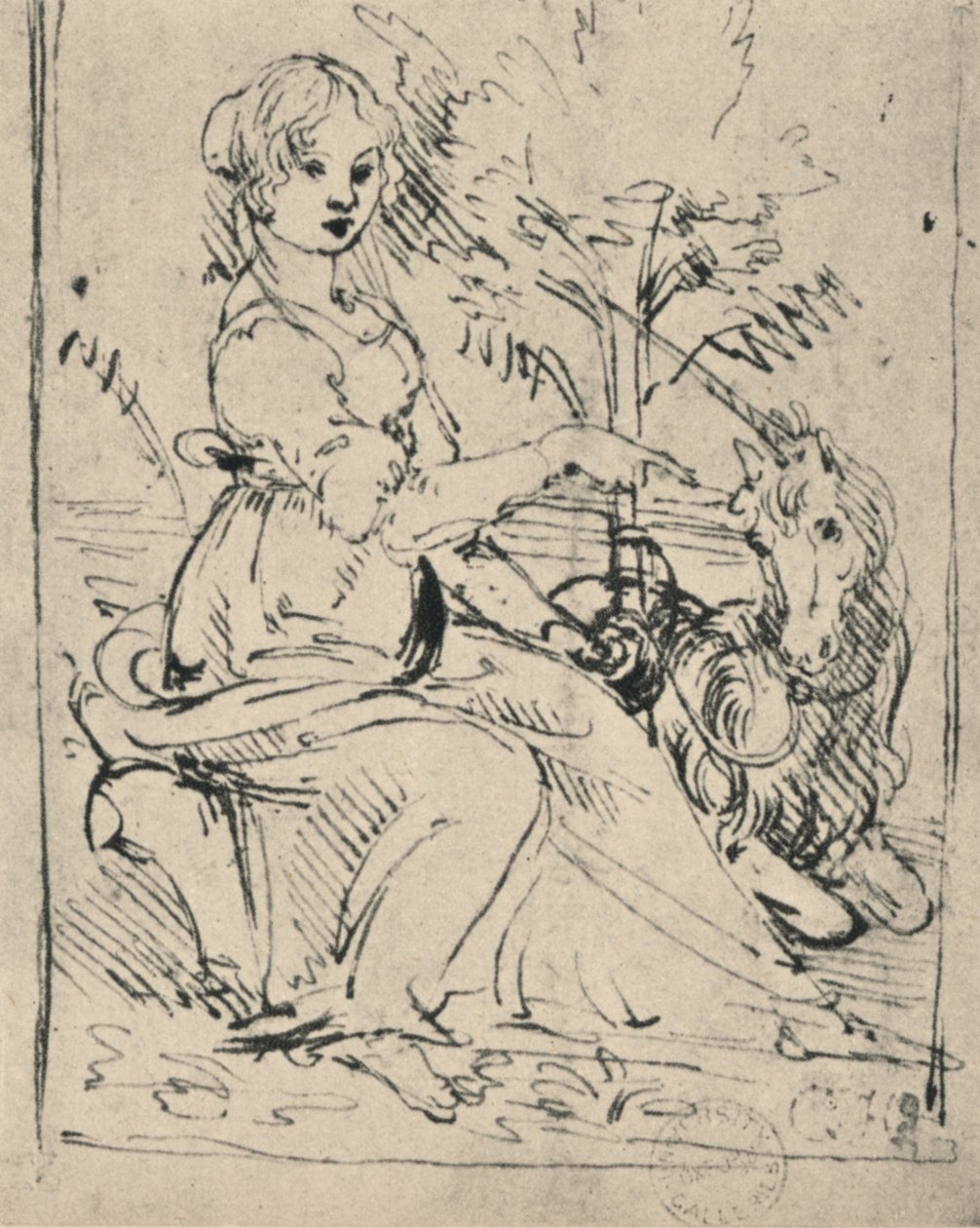 Neito yksisarvisen kanssa, c1478-1480 1945 tekijältä Leonardo da Vinci