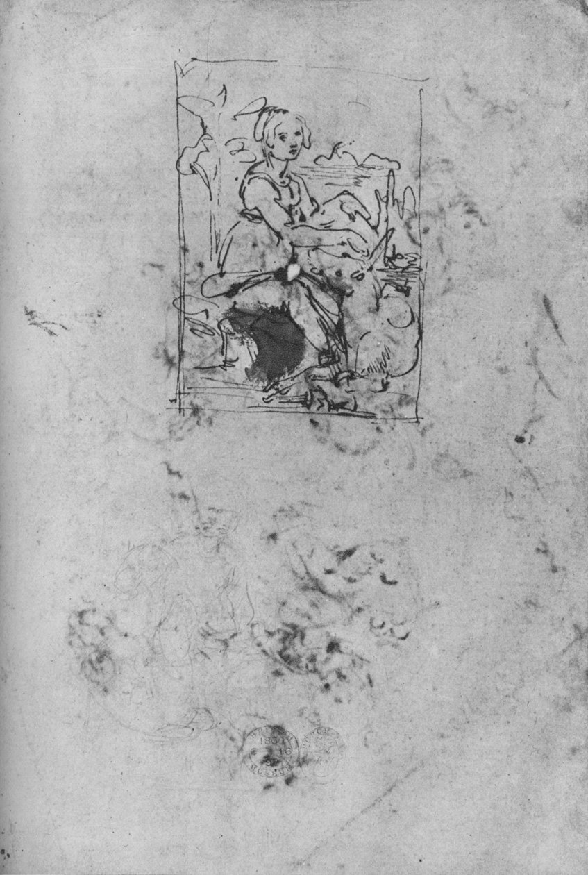 Neito yksisarvisen kanssa, c1478-1480 1945 tekijältä Leonardo da Vinci