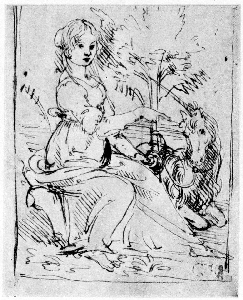 Neito yksisarvisen kanssa, c1480 1954. tekijältä Leonardo da Vinci