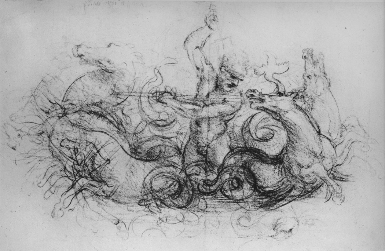 Neptunus neljän merihevosen kanssa, c1480 1945 tekijältä Leonardo da Vinci