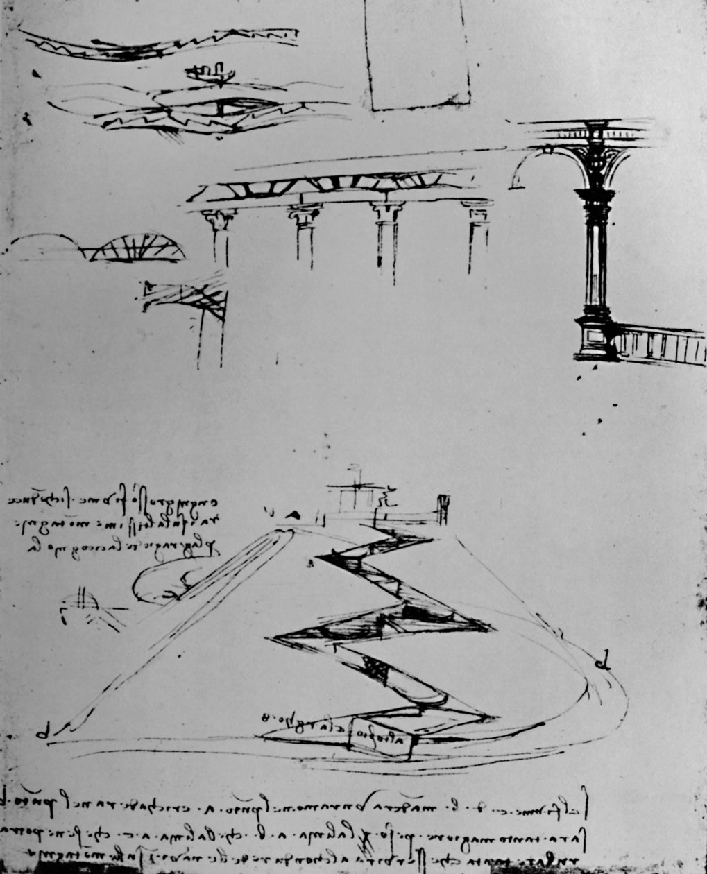 Suunnitelma kanavan nousevasta kukkulasta sulkujen avulla, 1928 tekijältä Leonardo da Vinci