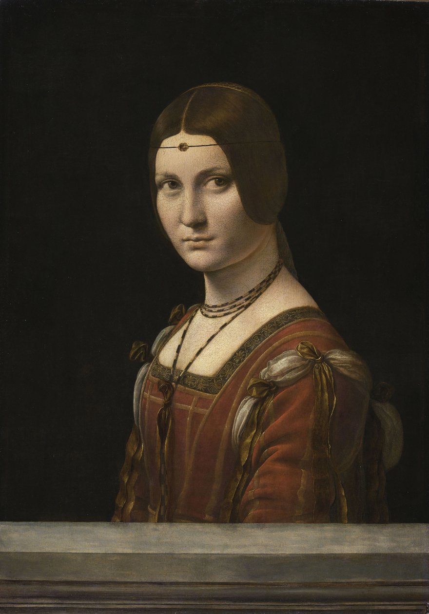 Tuntemattoman naisen muotokuva, nimeltään La Belle Ferronnière, 1490-1496. tekijältä Leonardo da Vinci