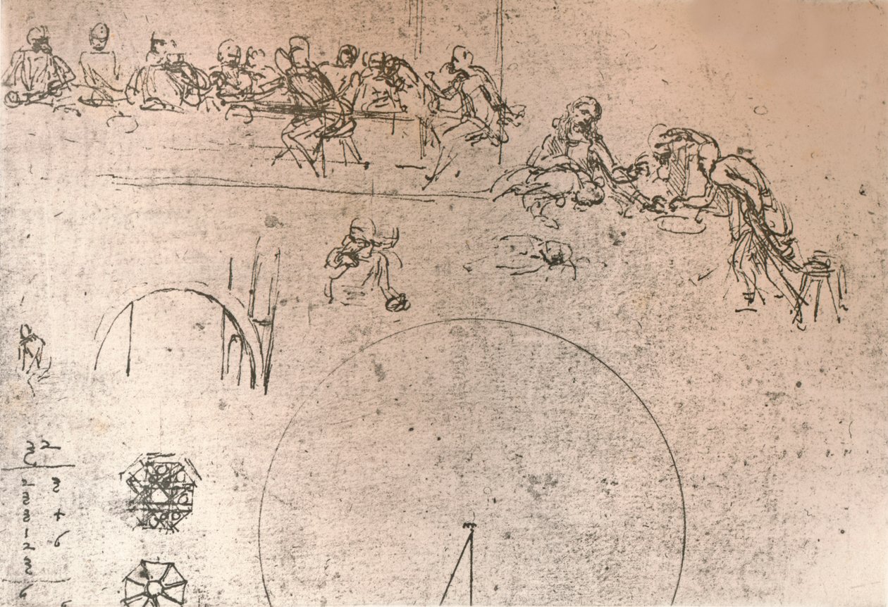 Valmisteleva luonnos "Viimeisen ehtoollisen" maalaamiseen, c1494-c1499 1883 tekijältä Leonardo da Vinci