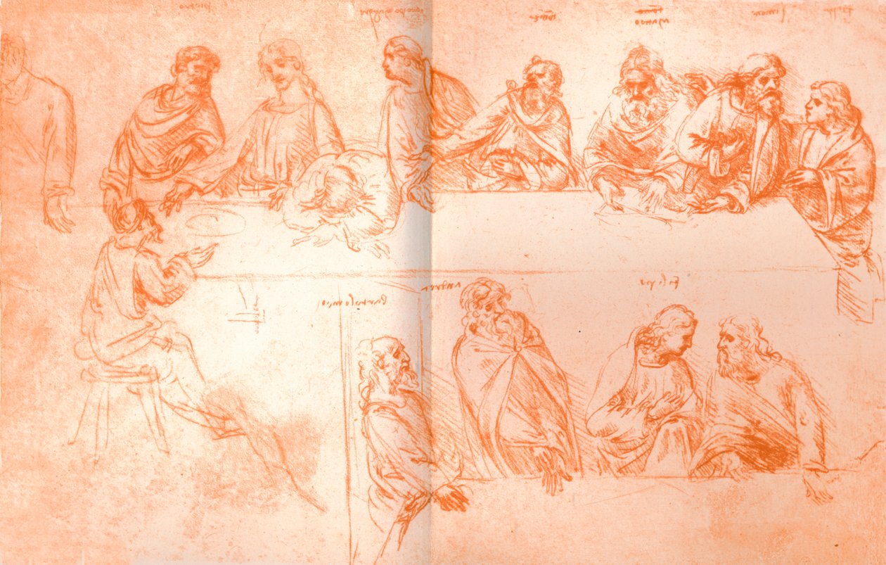 Valmisteleva luonnos "Viimeisen ehtoollisen" maalaamiseen, c1494-c1499 1883 tekijältä Leonardo da Vinci