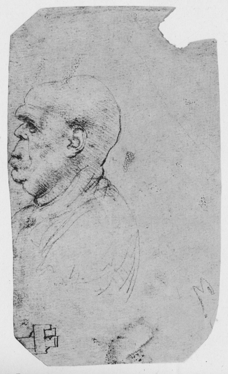 Kaljuun miehen profiili vasemmalla, c1480 1945 tekijältä Leonardo da Vinci