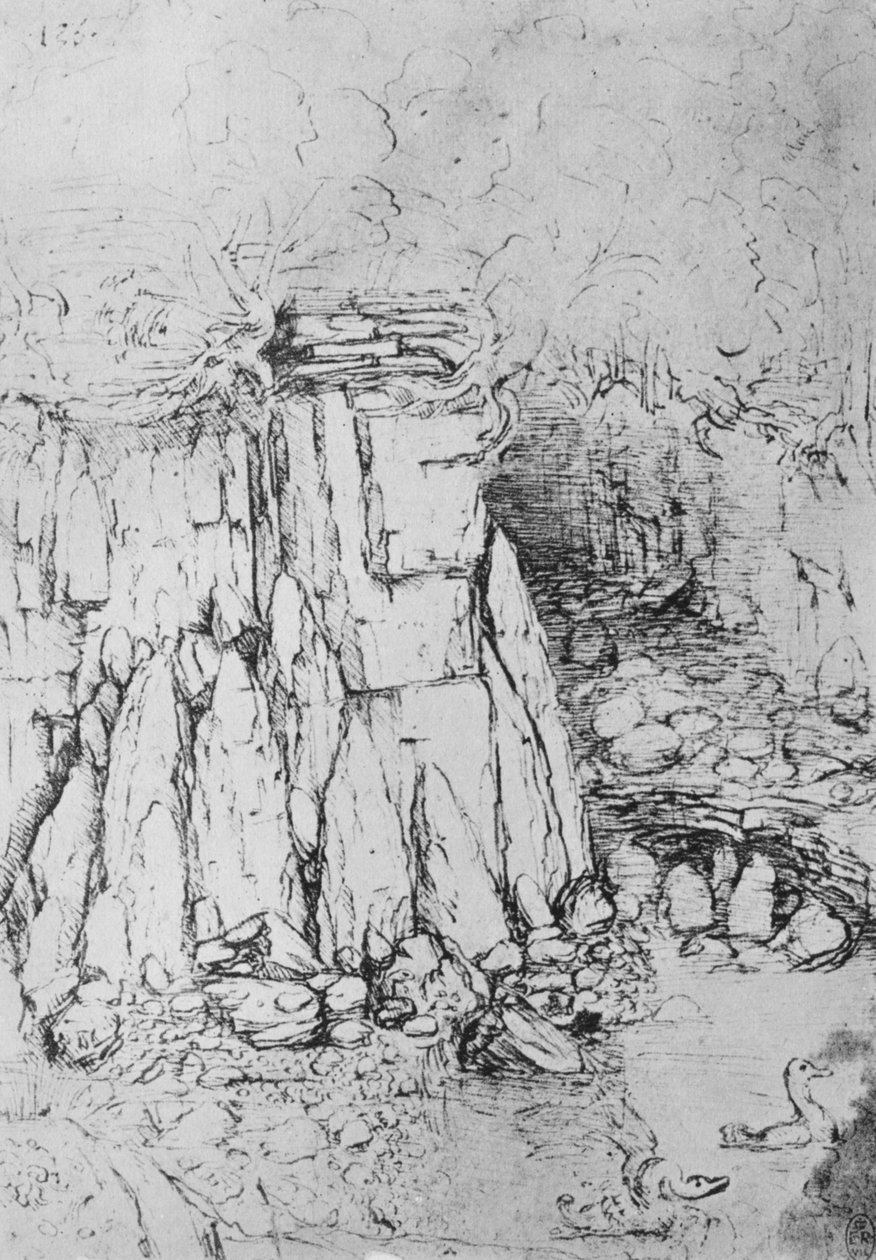 Rocks and Stream, c1480 1945 tekijältä Leonardo da Vinci
