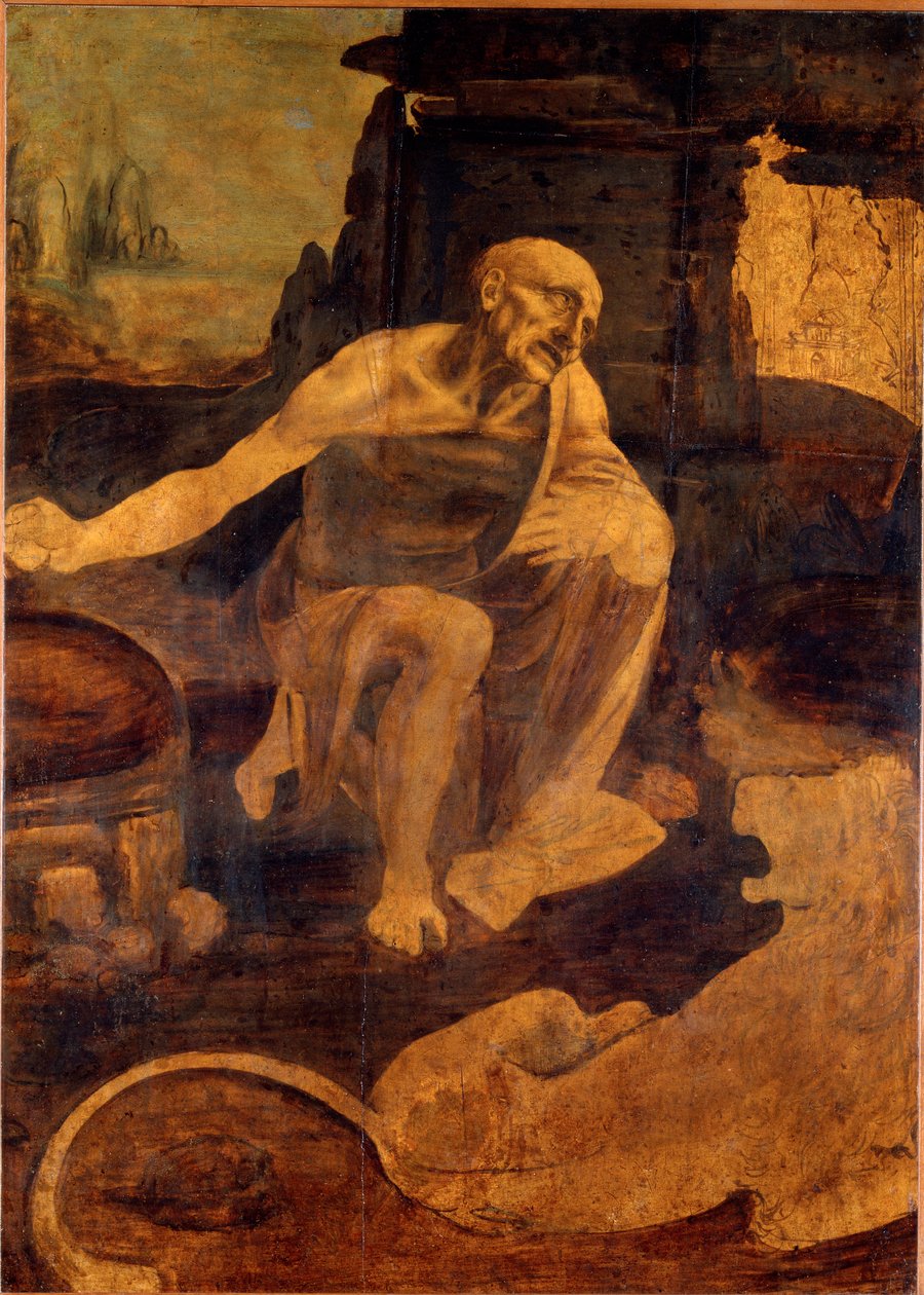 Pyhä Hieronymus, noin 1480 (öljy puulle) tekijältä Leonardo da Vinci