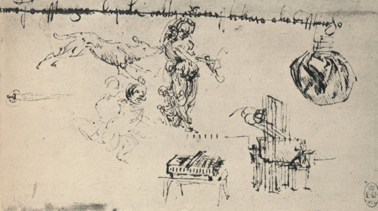 Opintolehti nuoren naisen, susin jne. kanssa, c1480 1945 tekijältä Leonardo da Vinci