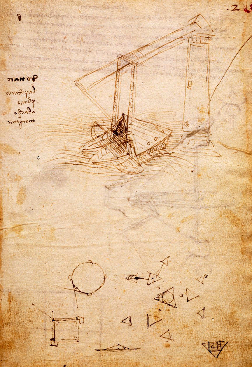 Laiva, Codex Trivulzianuksesta, folio 2 recto tekijältä Leonardo da Vinci