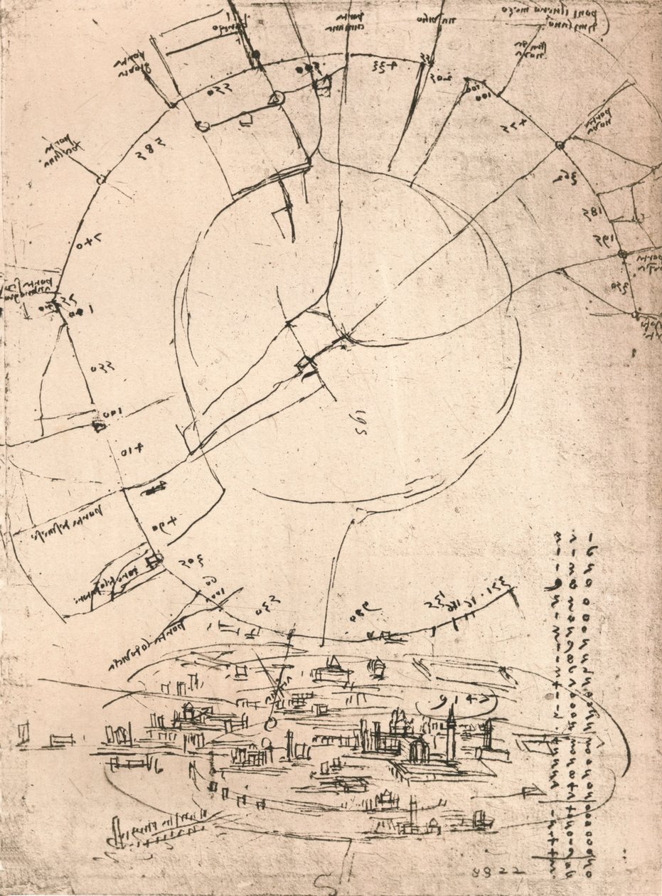 Piirroskartta Milanosta, c1472-c1519 1883 tekijältä Leonardo da Vinci