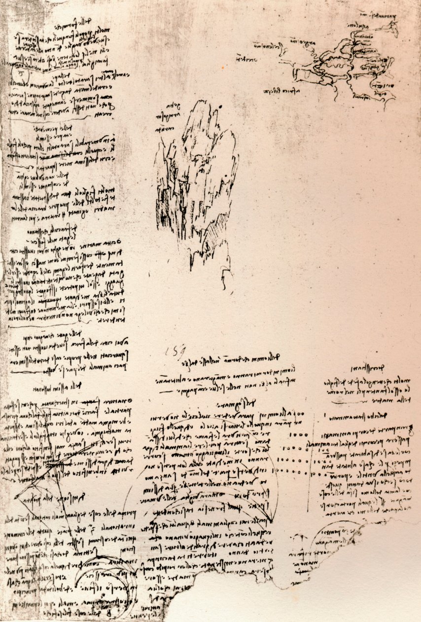 Luonnos Armenian huipusta ja Armenian luonnoskartta, c1472-c1519 1883 tekijältä Leonardo da Vinci