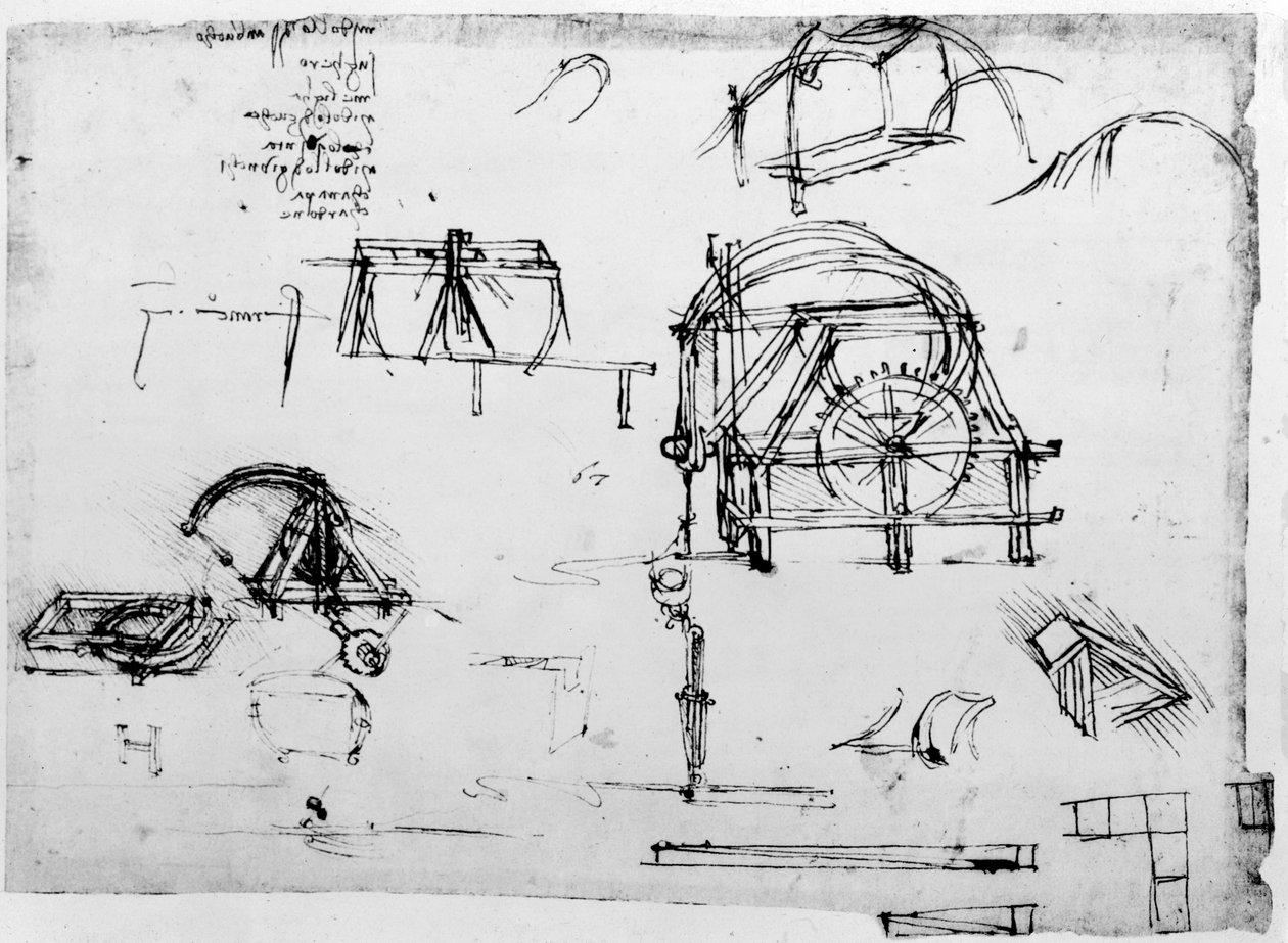 Luonnos ikuisliikelaitteesta, jonka on suunnitellut Leonardo da Vinci, c1472-1519 tekijältä Leonardo da Vinci