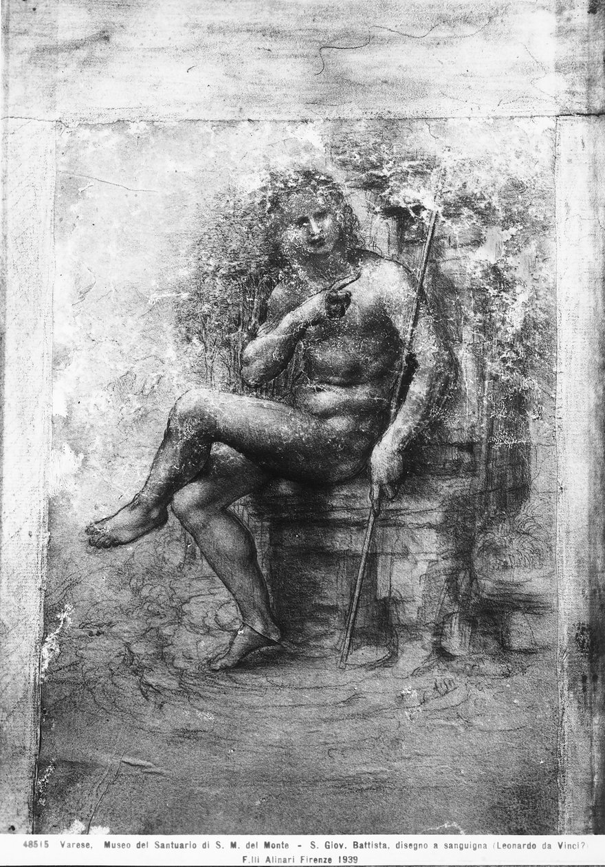 Pyhä Johannes Kastaja (liitu paperille) tekijältä Leonardo da Vinci