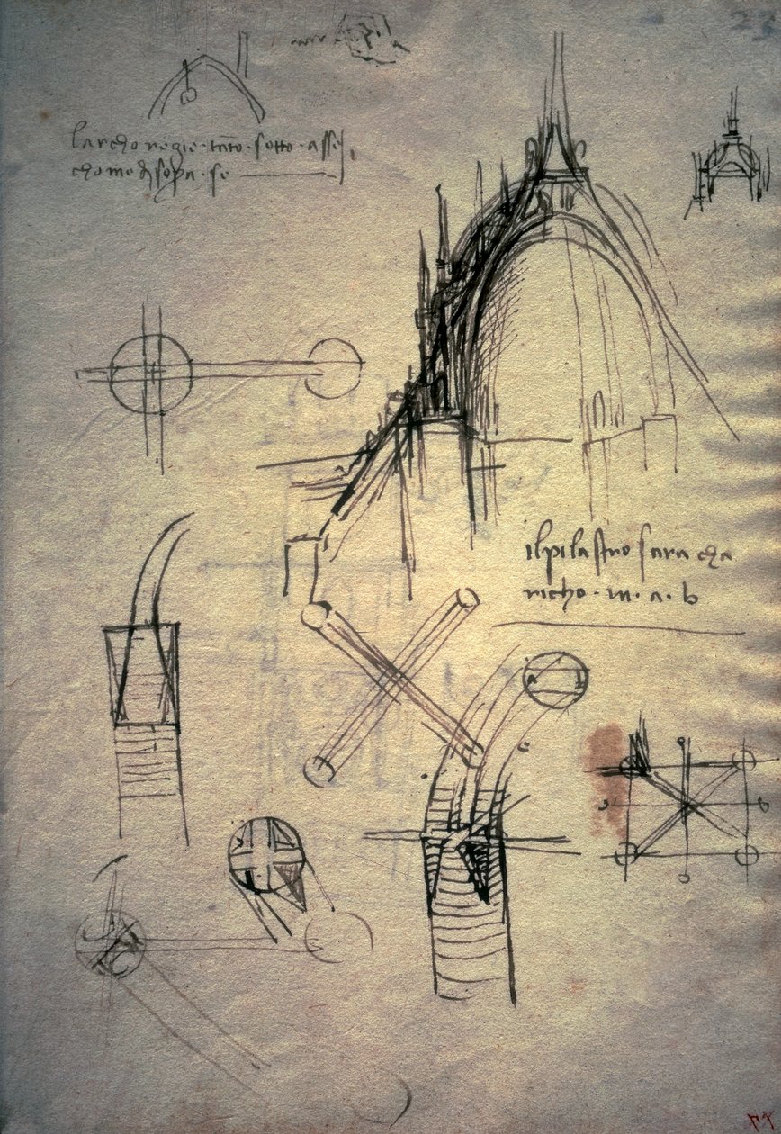 Tutkimukset katedraalin lyhdylle, Codex Trivulzianus tekijältä Leonardo da Vinci
