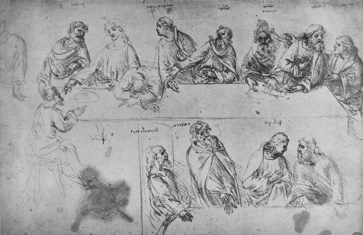 Studies for the Last Supper, c1480 1945 tekijältä Leonardo da Vinci