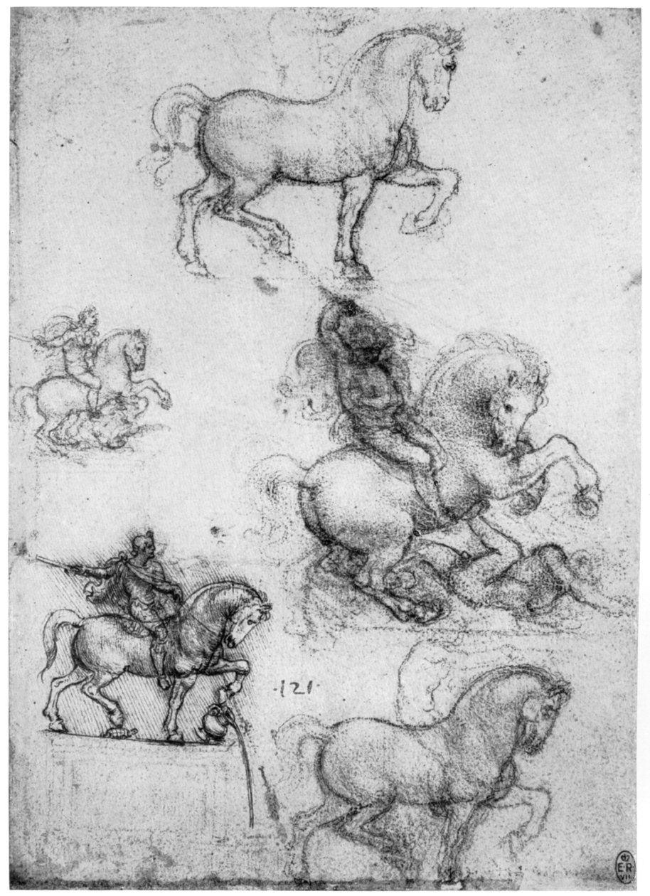 Tutkimuksia Trivulzio-monumentille, c1508 1954. tekijältä Leonardo da Vinci