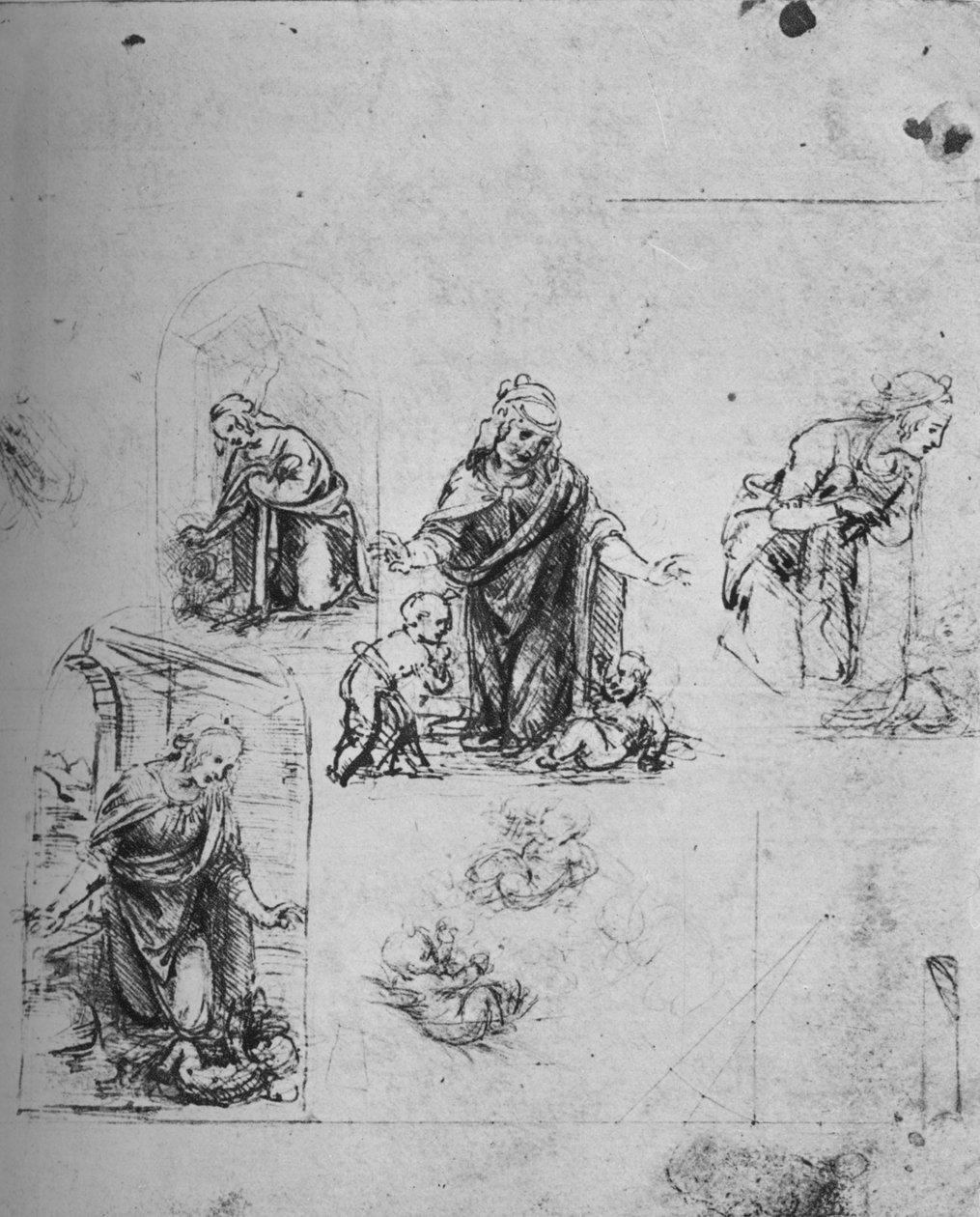 Studies for the Adoring the Infant Christ, c1480 1945 tekijältä Leonardo da Vinci