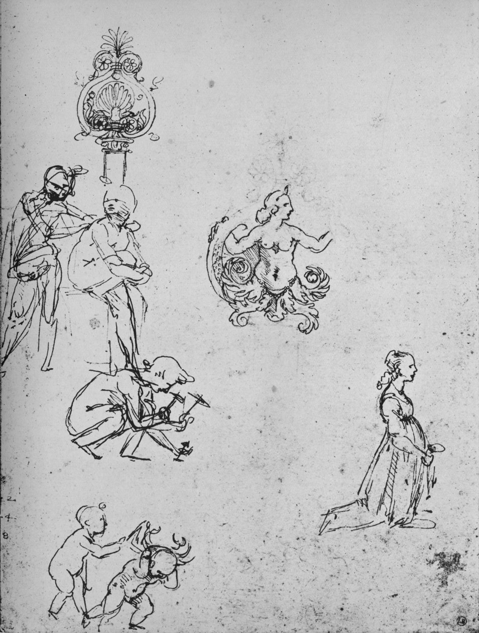 Studies of figures and of Decoration, c1480 1945 tekijältä Leonardo da Vinci