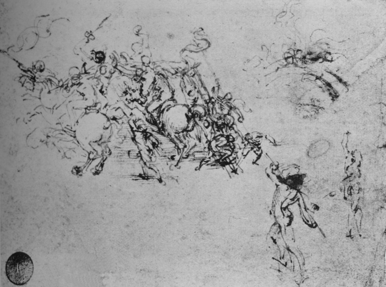 Studies of Horsemen Fighting ja of Footsoldiers, c1480 1945 tekijältä Leonardo da Vinci