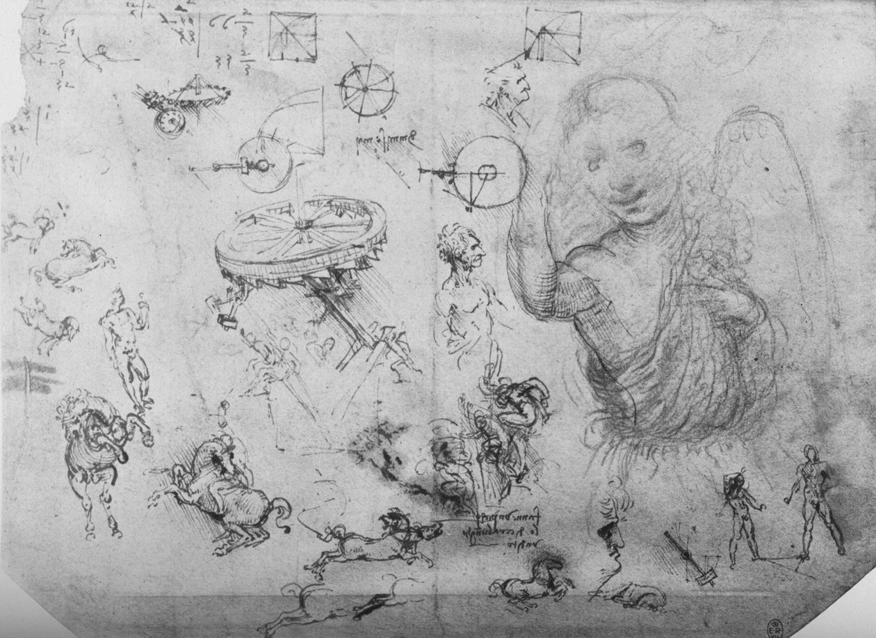 Tutkimuksia enkelistä, hevosmiehistä ja muista hahmoista, c1480 1945 tekijältä Leonardo da Vinci