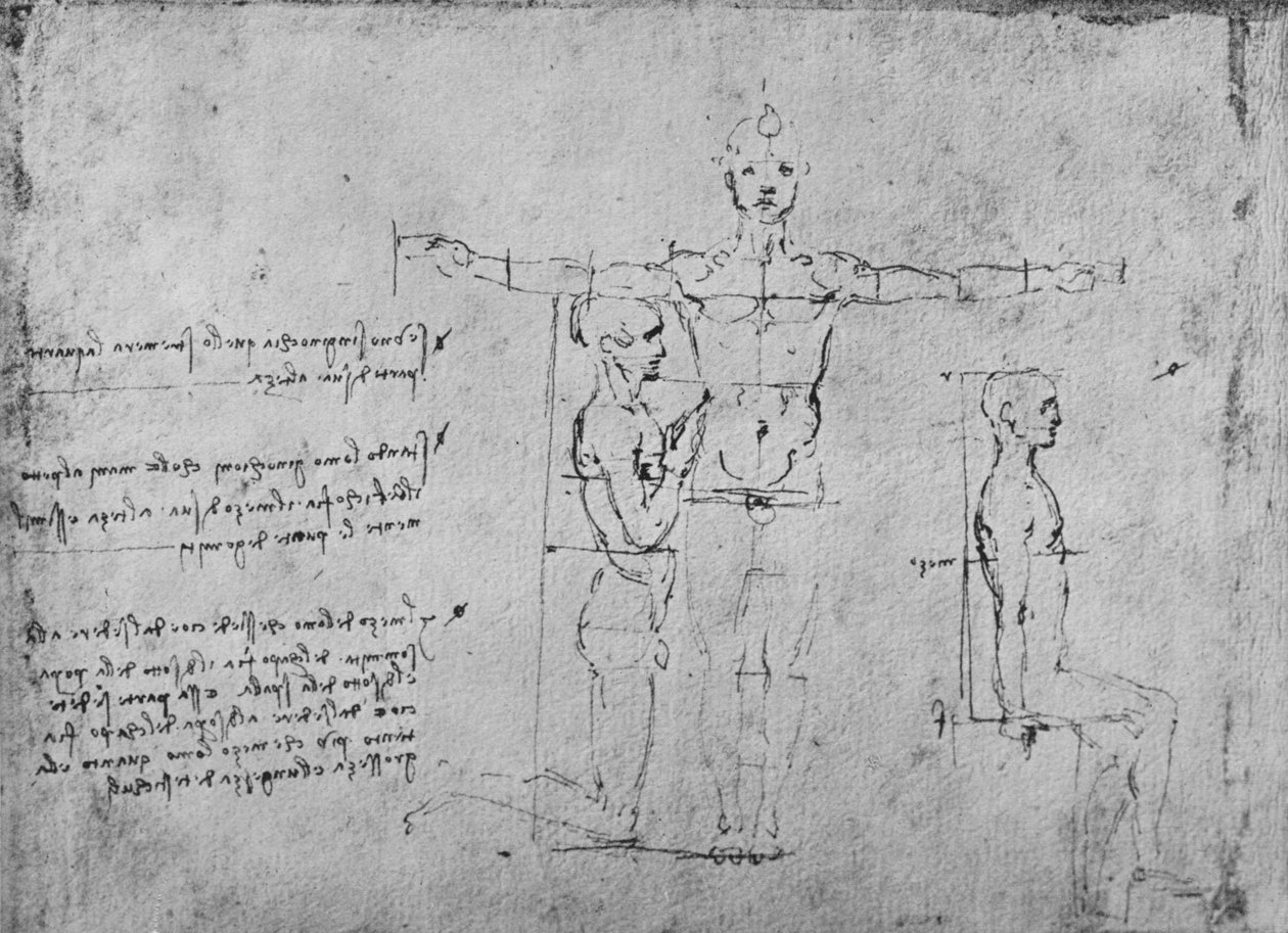 Tutkimuksia kolmen hahmon suhteista, c1480 1945 tekijältä Leonardo da Vinci