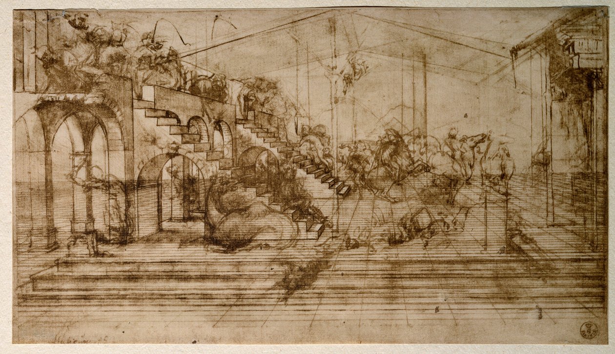Tutkimus taikaiden palvonnasta (kynäpiirustus tekijältä Leonardo da Vinci