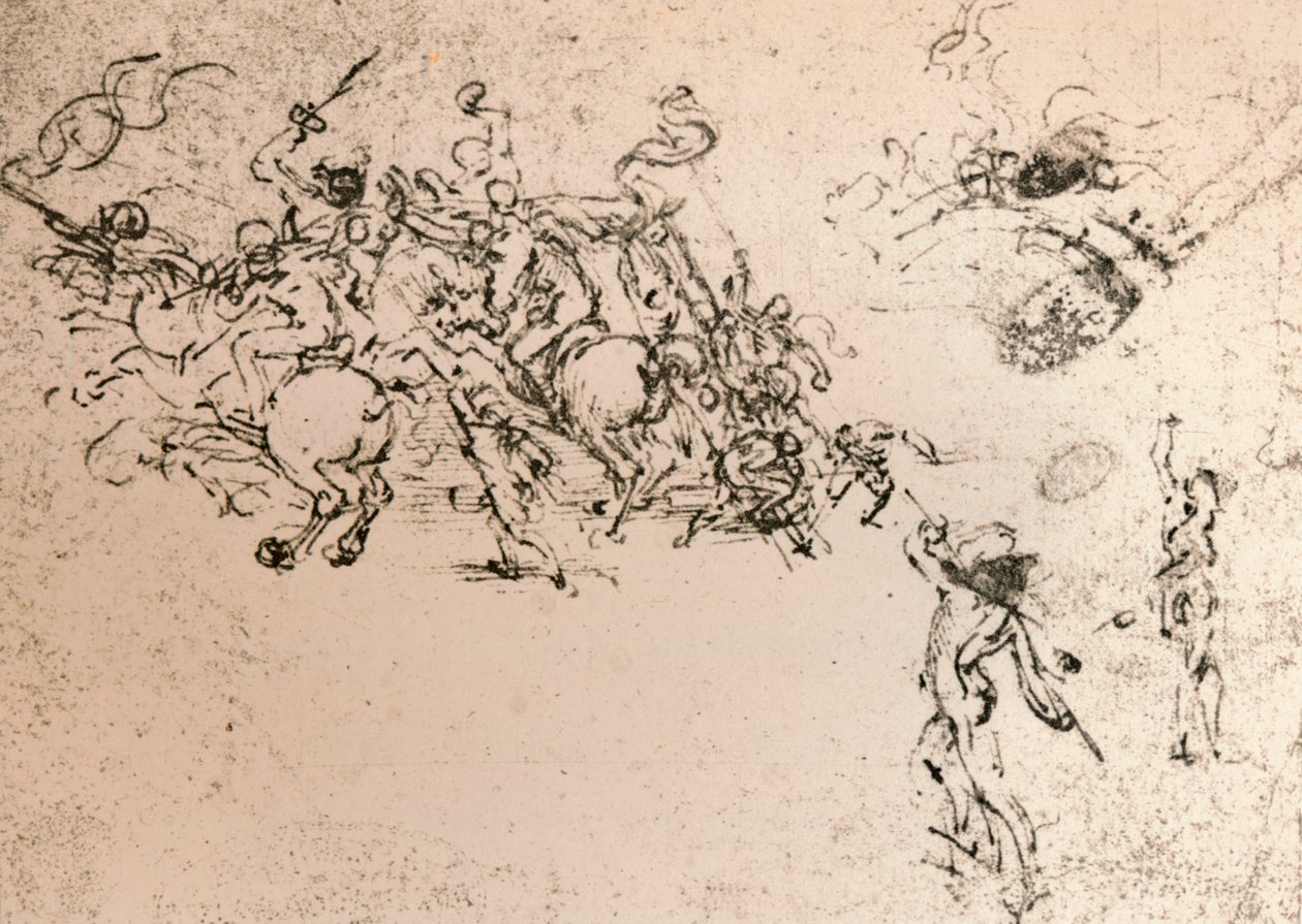 Tutkimus sarjakuvaa varten Anghiarin taistelusta, c1472-c1505 1883 tekijältä Leonardo da Vinci