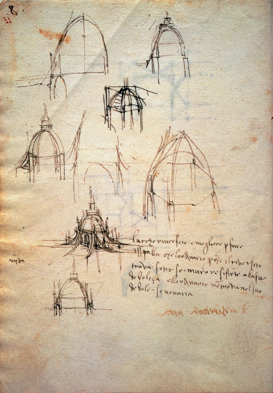 Tutkimus Milanon katedraalin kupolia varten, Code Trivulzianus tekijältä Leonardo da Vinci