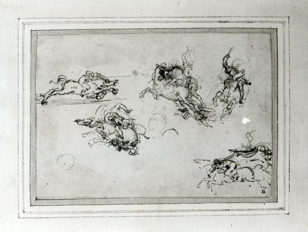 Study of Horsemen in Combat, 1503-4 (kynä ja muste paperille) tekijältä Leonardo da Vinci