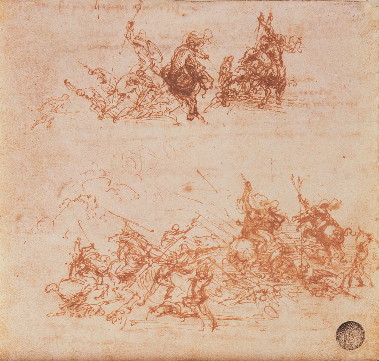 Tutkimus hevosmiehistä taistelussa ja jalkasotilas, 1503 tekijältä Leonardo da Vinci