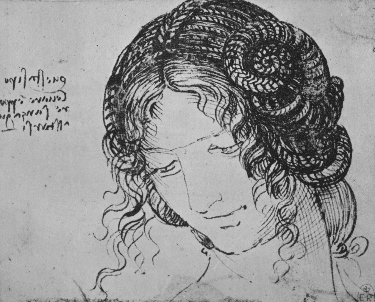 Tutkimus naisen punotusta hiuksesta, c1480 1945 tekijältä Leonardo da Vinci