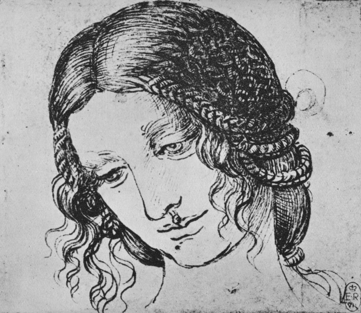 Tutkimus naisen punotusta hiuksesta, c1480 1945 tekijältä Leonardo da Vinci