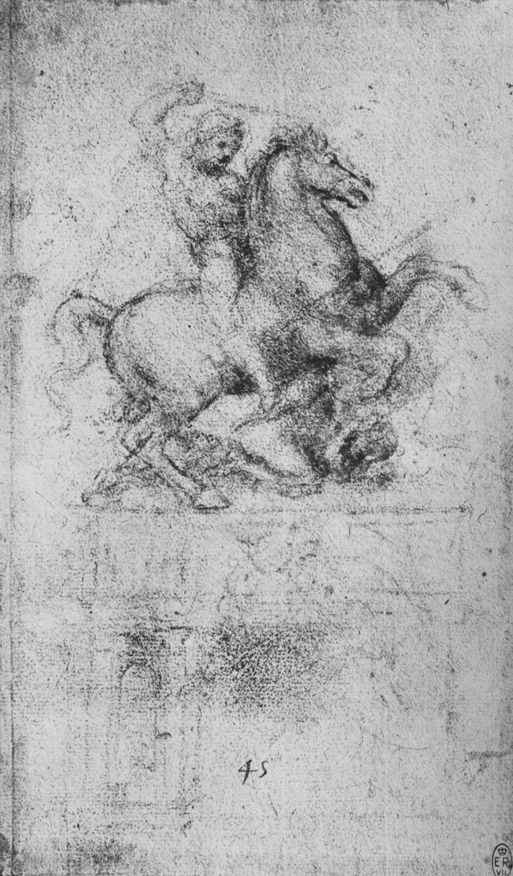 Tutkimus ratsastusmonumentista, c1480 1945 tekijältä Leonardo da Vinci