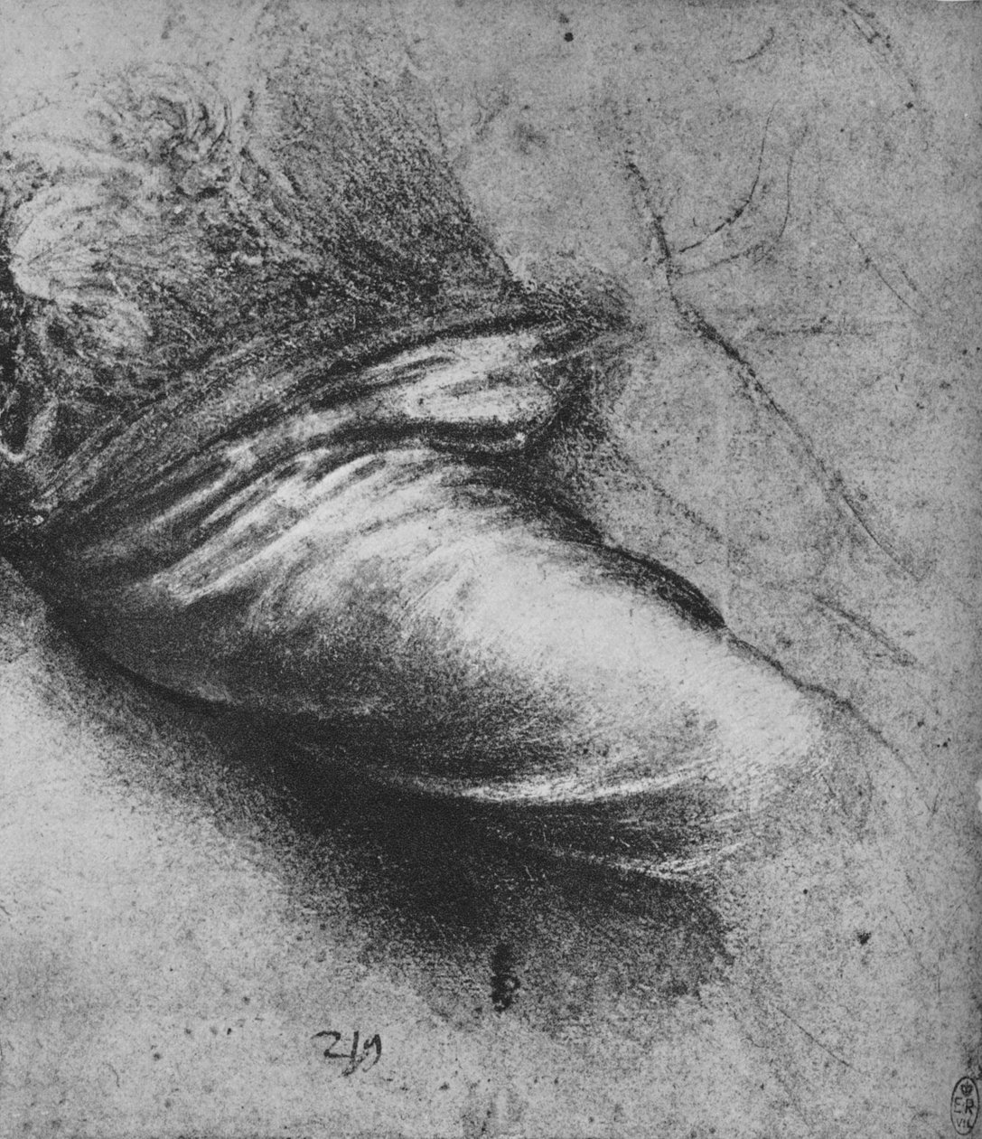 Tutkimus oikealla istuvan hahmon verhoista, c1480 1945 tekijältä Leonardo da Vinci
