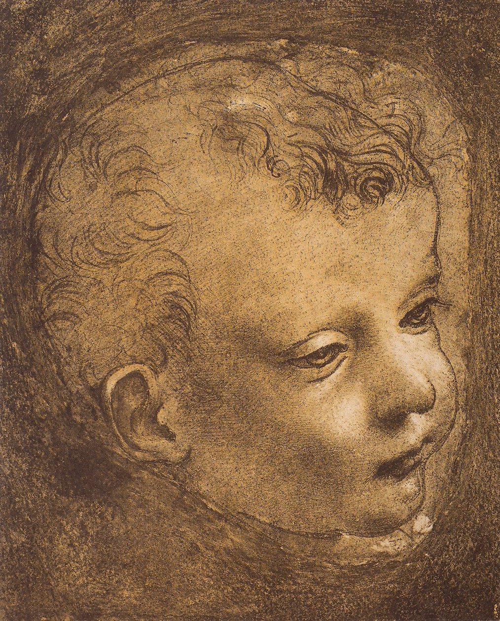 Tutkimus lapsen St. Johnin kasvoista Madonna of the Rocksille; Leonardo da Vincin piirustus. Louvre, Pariisi tekijältä Leonardo da Vinci