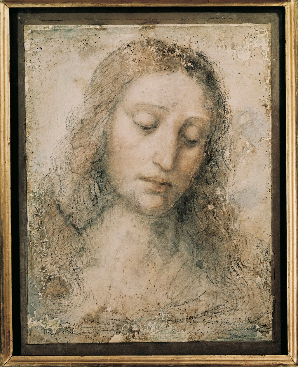 ""Kristus Lunastajan pää"" Leonardo da Vincin oppilaan piirustus tekijältä Leonardo da Vinci