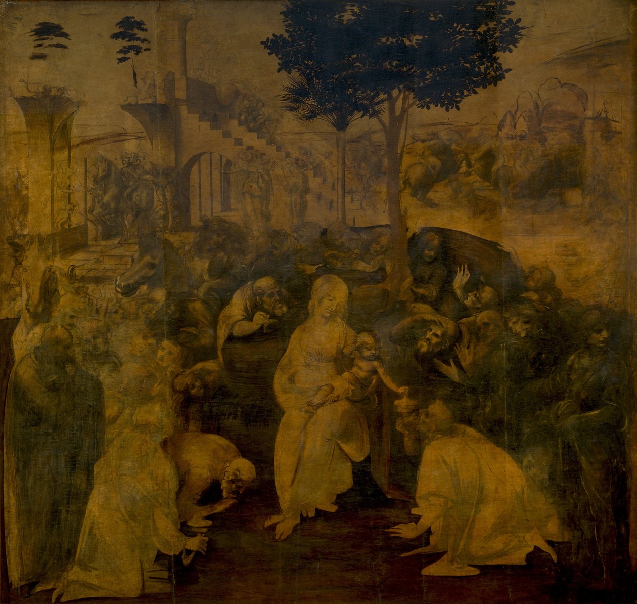 The Adoration of the Magi, n. 1480 tekijältä Leonardo da Vinci