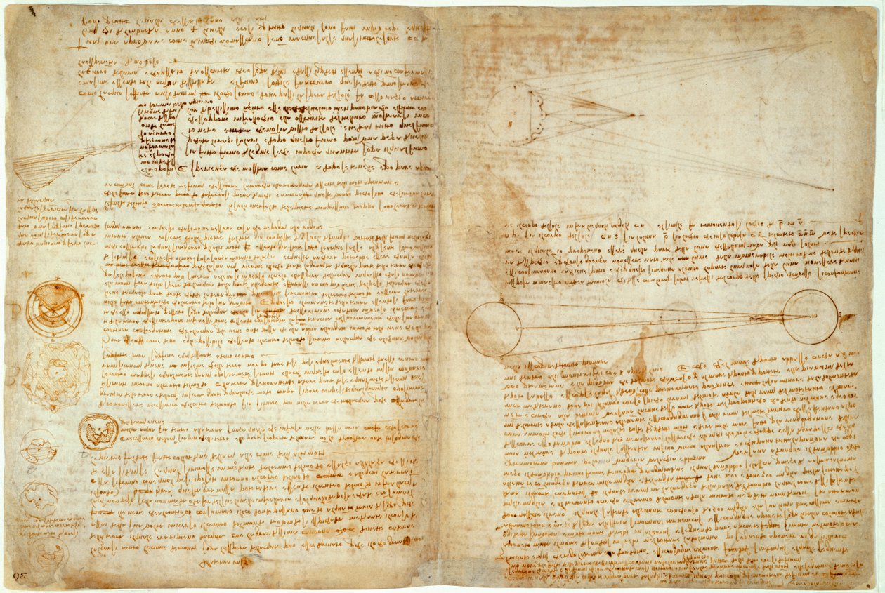 Codex Hammer tai Codex Leicester, sivut 48-51, 1508-12 tekijältä Leonardo da Vinci